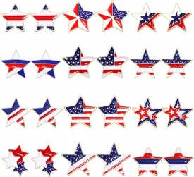 16Pairs Patriotic Earrings 4th of July American Flag Earrings for Women Enamel Heart Star Butterfly USA Stud Earrings Set Independence Day Jewelry Gifts