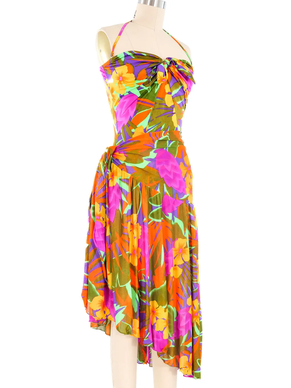 1980s Oscar de la Renta Tropical Print Swimsuit and Sarong Ensemble