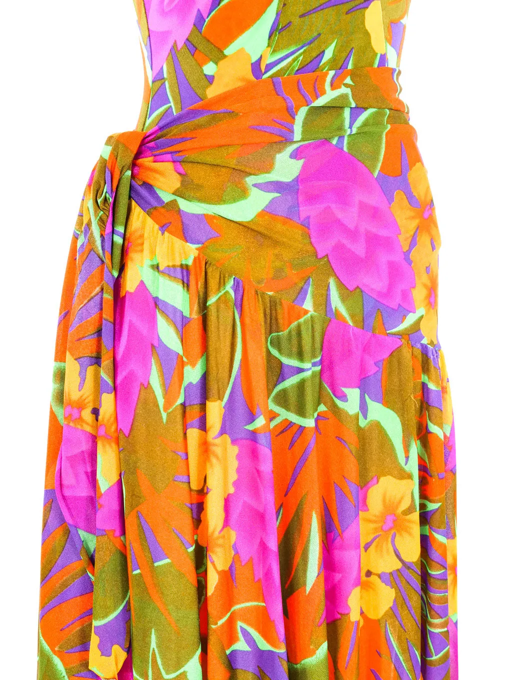 1980s Oscar de la Renta Tropical Print Swimsuit and Sarong Ensemble