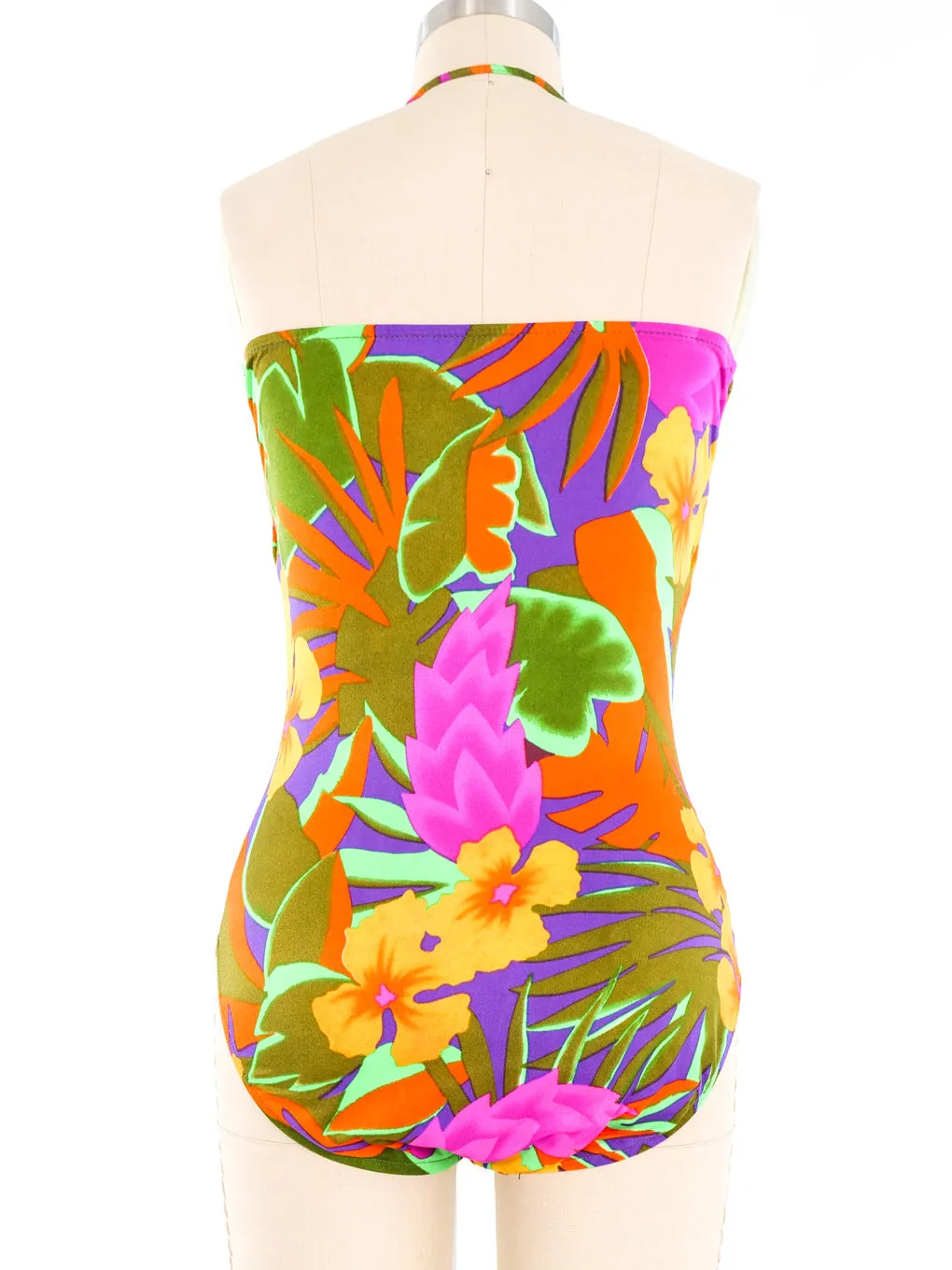 1980s Oscar de la Renta Tropical Print Swimsuit and Sarong Ensemble