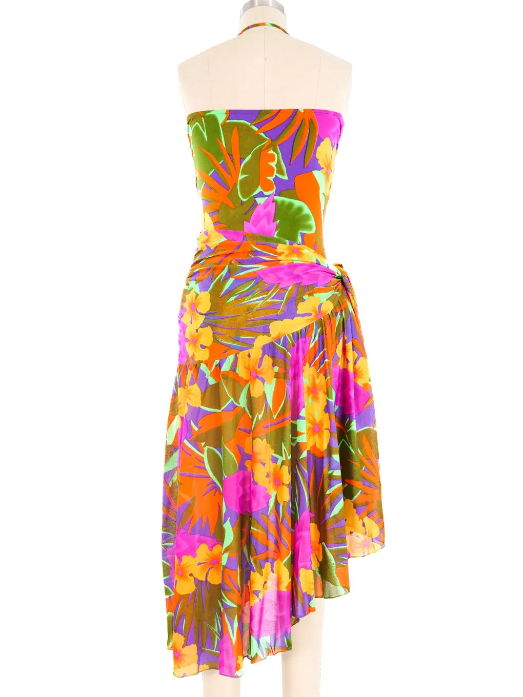 1980s Oscar de la Renta Tropical Print Swimsuit and Sarong Ensemble