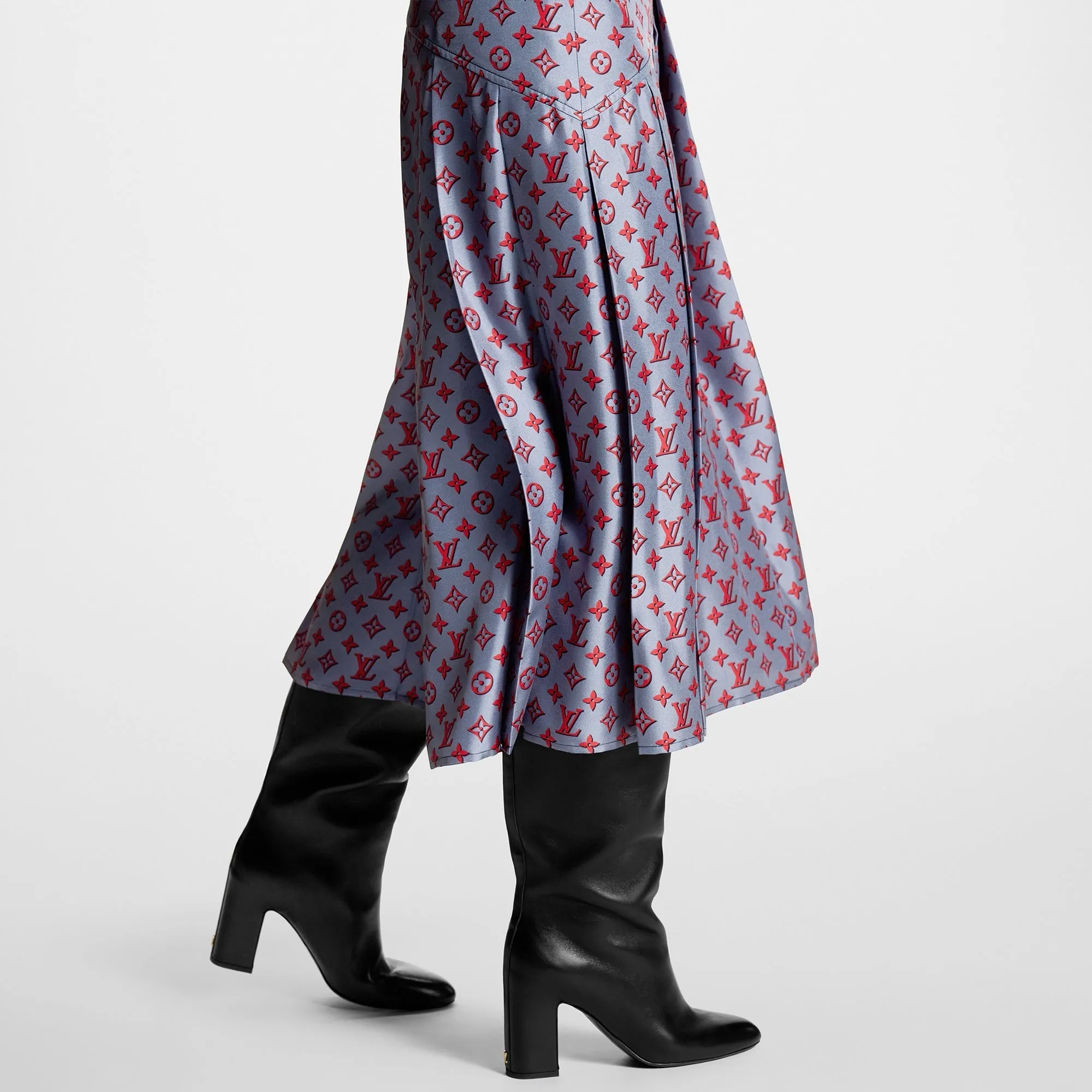 3D Monogram Asymmetrical Pleat Midi Skirt