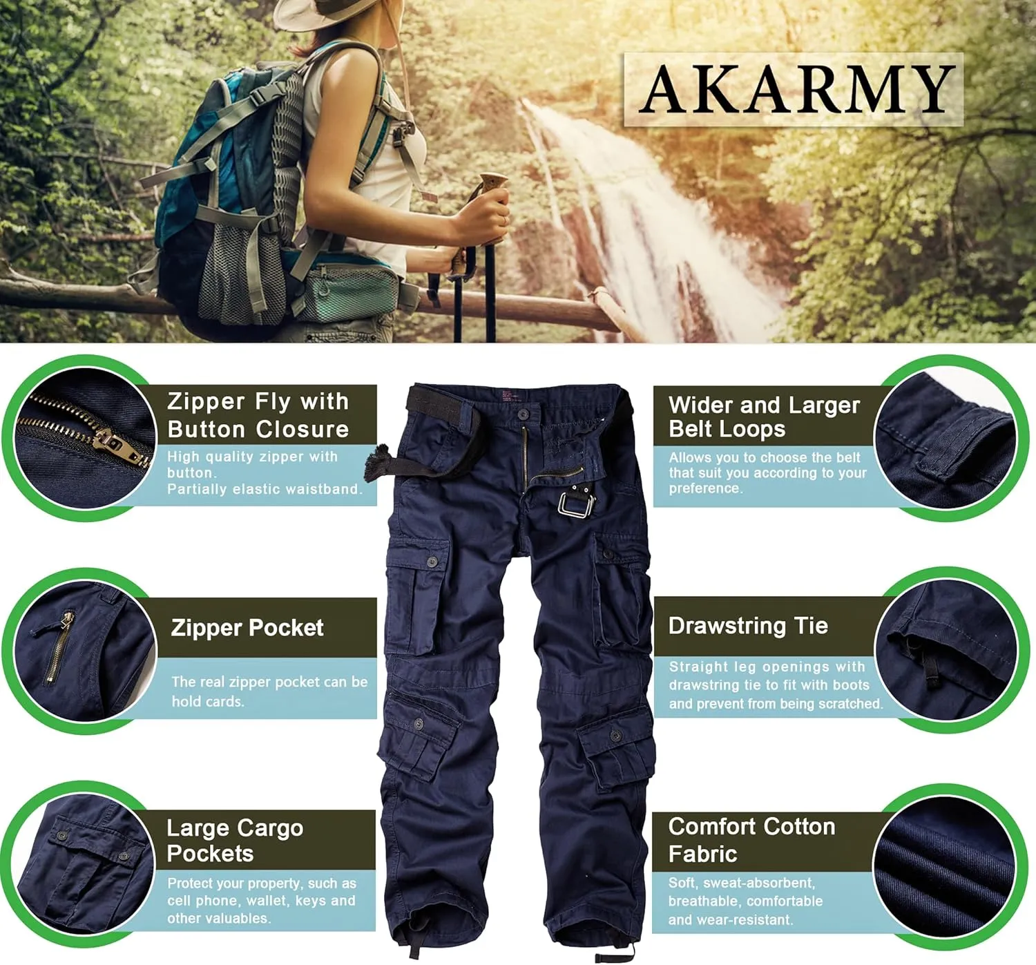 AKARMY Women's Cotton Casual Work Pants Camouflage Cargo Pants Parachute Pants for Women with Pockets