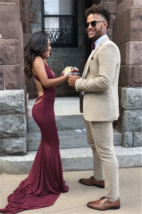 Amazing Off White Plaid Men Suit for Prom