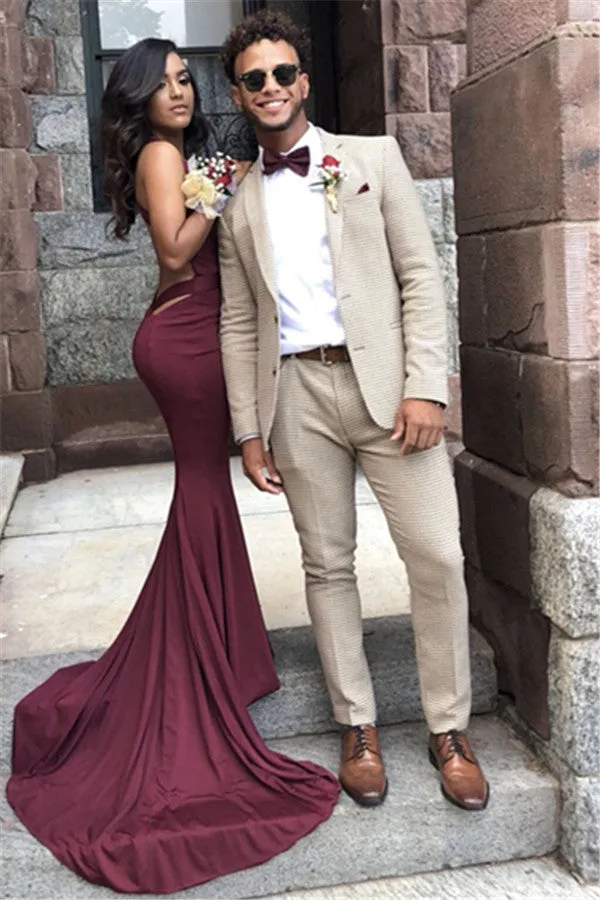 Amazing Off White Plaid Men Suit for Prom