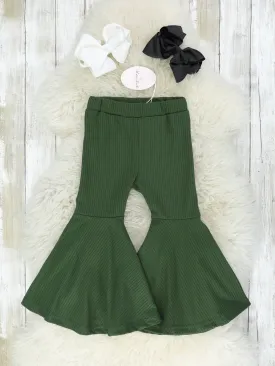 Army Green Ribbed Bell Bottoms
