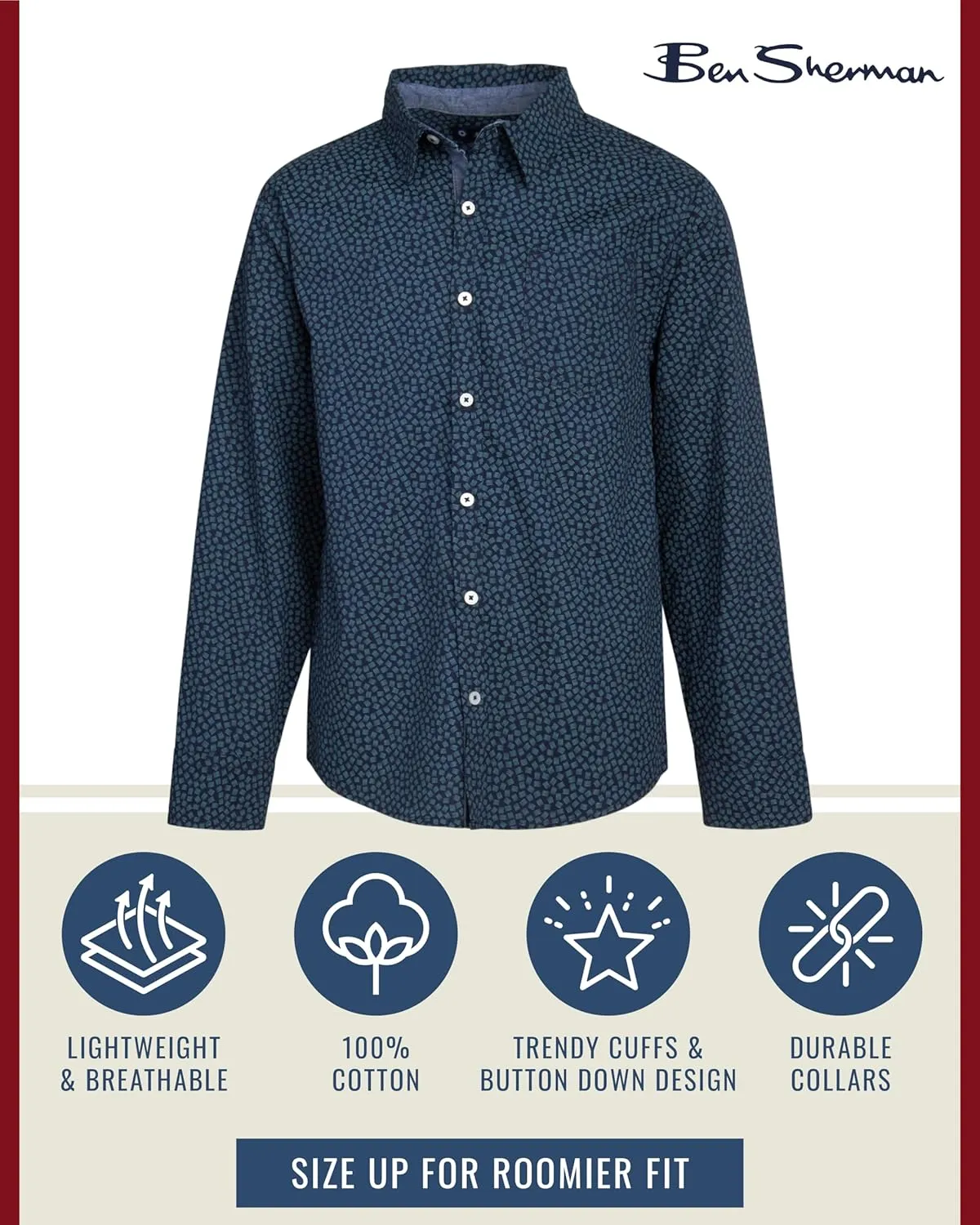 Ben Sherman Boys' Shirt - Casual Long Sleeve Button Down Collared Shirt  Button Down Shirt with Chest Pocket for Boys (8-18)