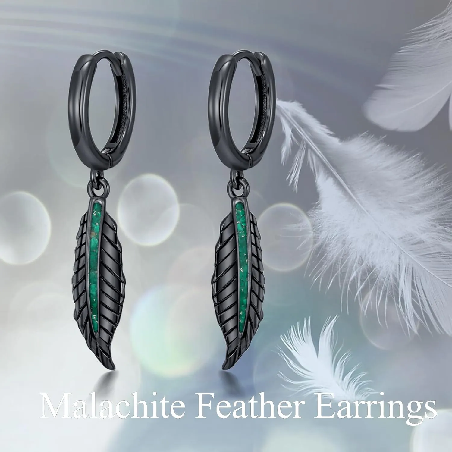 Black Cross/Feather/Sword/Spike/Star of David Dangle Drop Earrings 925 Sterling Silver Turquoise Malachite Abalone Punk Jewelry Gothic Birthday Gifts for Men Women
