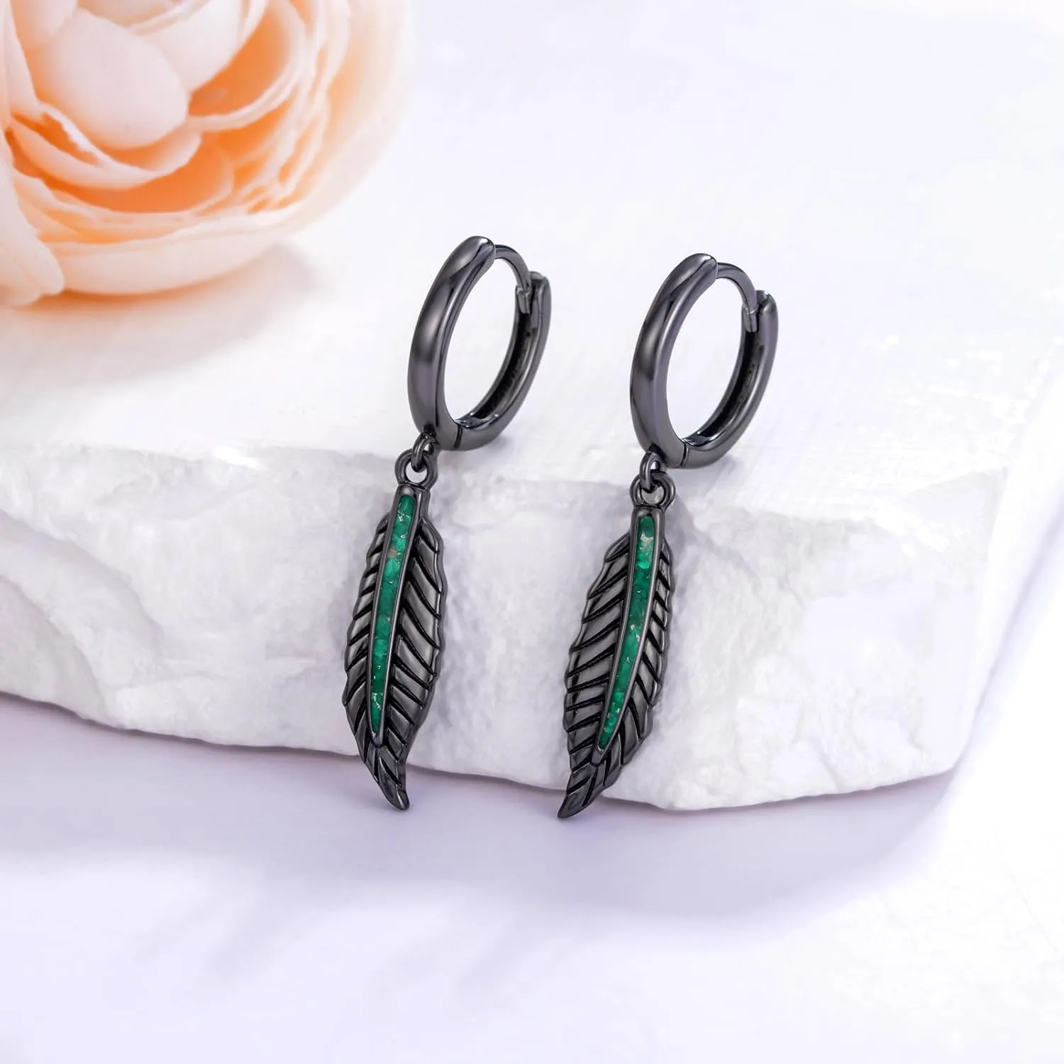 Black Cross/Feather/Sword/Spike/Star of David Dangle Drop Earrings 925 Sterling Silver Turquoise Malachite Abalone Punk Jewelry Gothic Birthday Gifts for Men Women