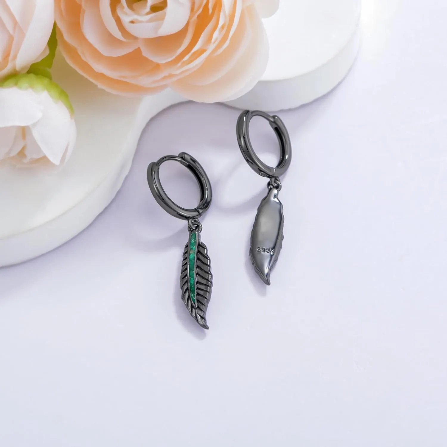 Black Cross/Feather/Sword/Spike/Star of David Dangle Drop Earrings 925 Sterling Silver Turquoise Malachite Abalone Punk Jewelry Gothic Birthday Gifts for Men Women