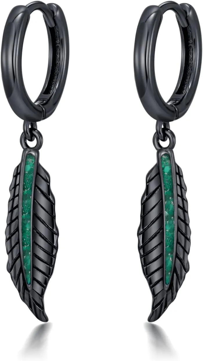 Black Cross/Feather/Sword/Spike/Star of David Dangle Drop Earrings 925 Sterling Silver Turquoise Malachite Abalone Punk Jewelry Gothic Birthday Gifts for Men Women