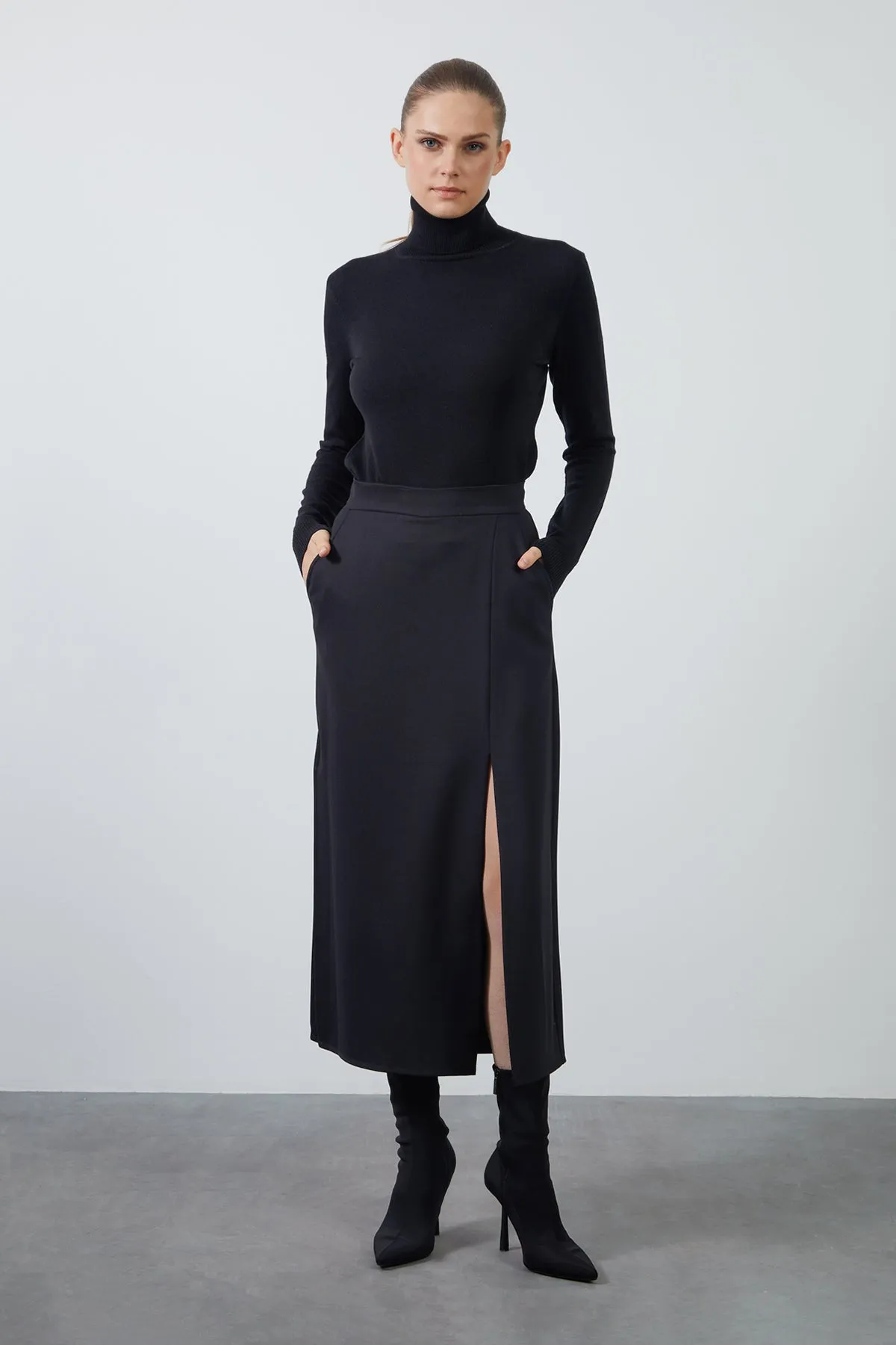 Black Shorts Skirt with Slit Detail