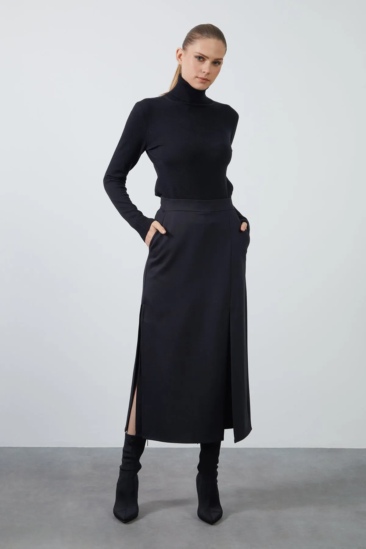 Black Shorts Skirt with Slit Detail