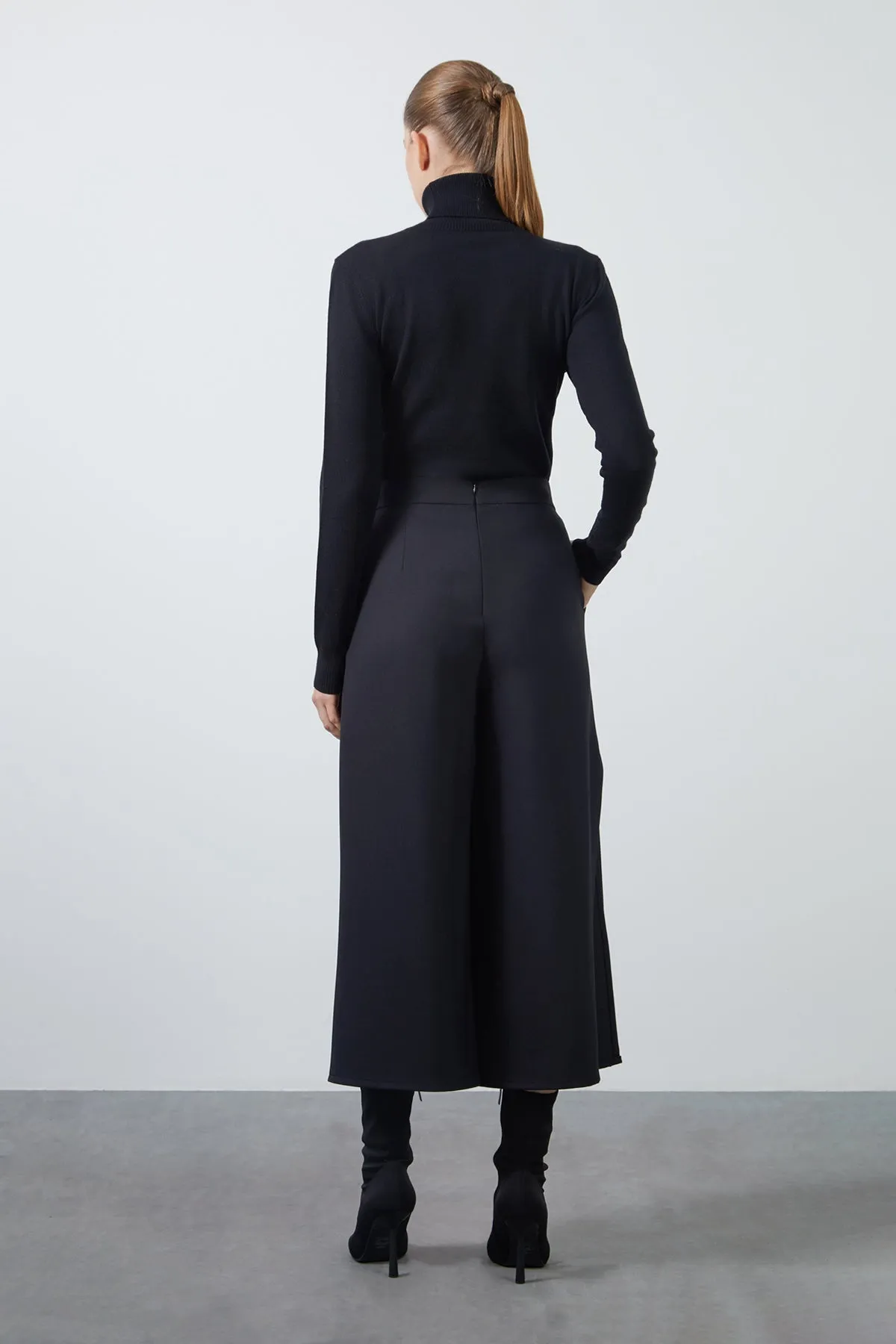 Black Shorts Skirt with Slit Detail