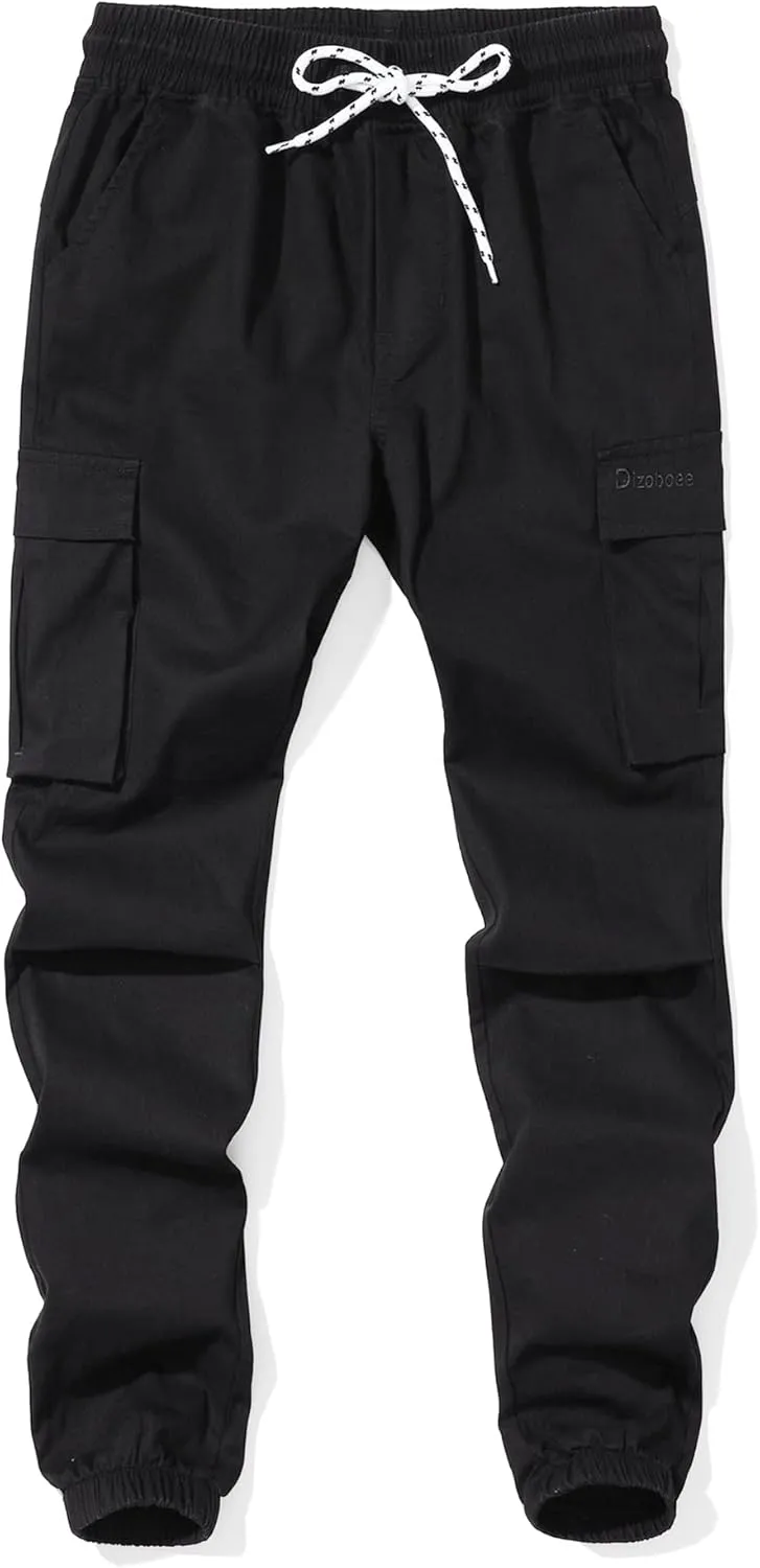 Boys Cargo Pants Kids Joggers Youth Hiking Pants Elastic Waist Cotton Twill Jogging School Pants