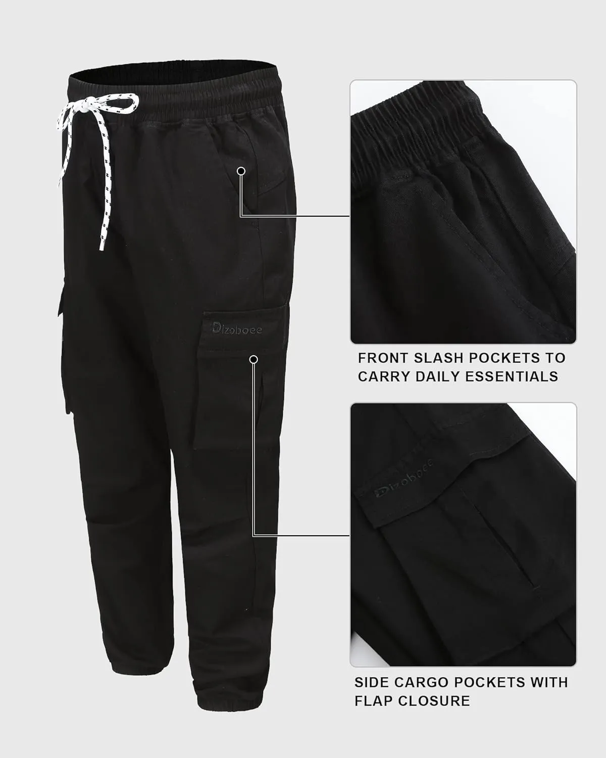Boys Cargo Pants Kids Joggers Youth Hiking Pants Elastic Waist Cotton Twill Jogging School Pants