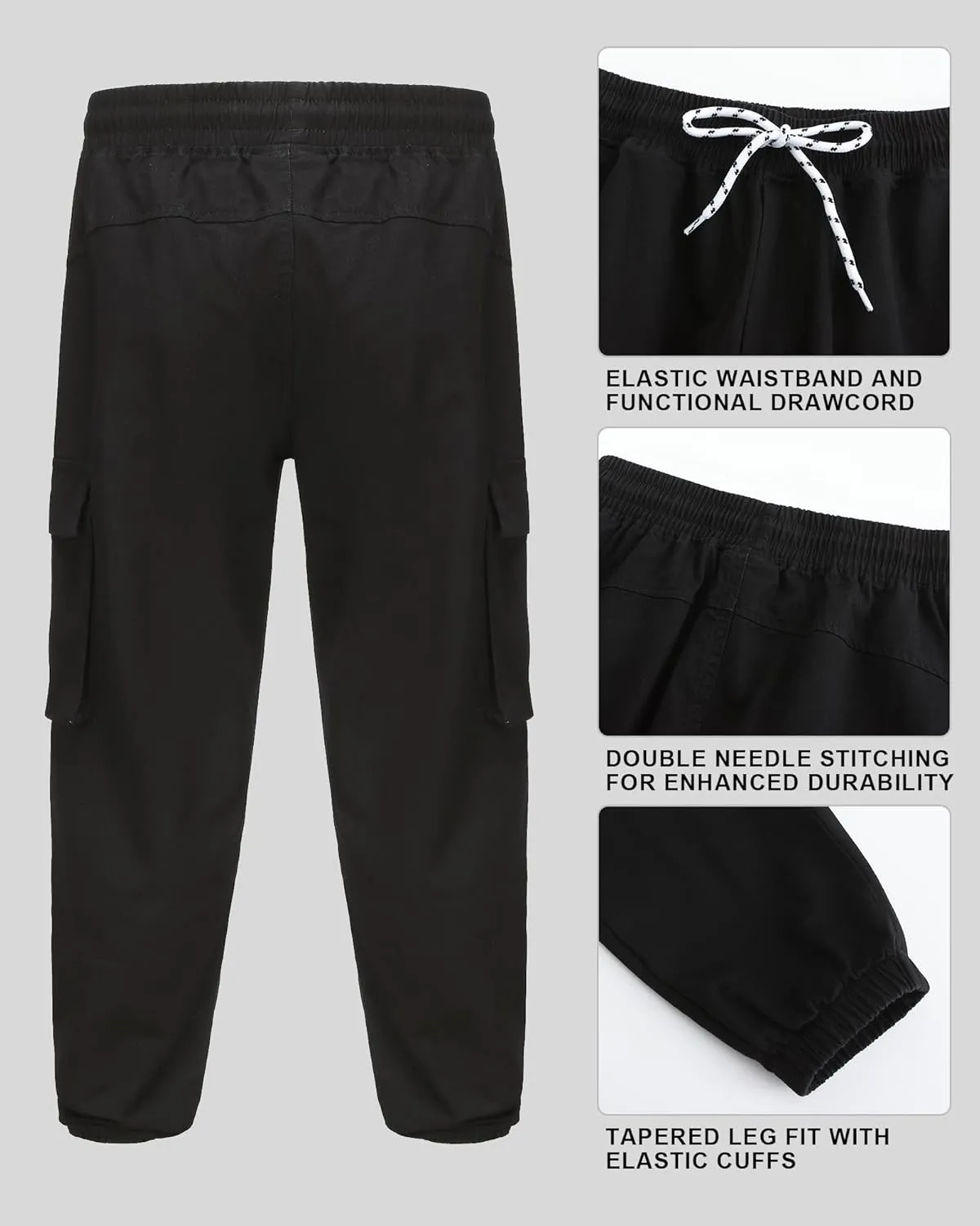 Boys Cargo Pants Kids Joggers Youth Hiking Pants Elastic Waist Cotton Twill Jogging School Pants