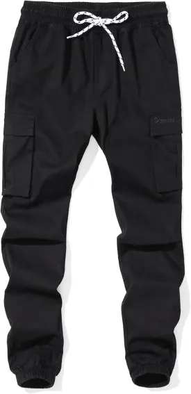 Boys Cargo Pants Kids Joggers Youth Hiking Pants Elastic Waist Cotton Twill Jogging School Pants