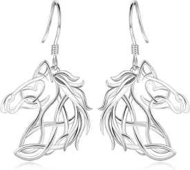 Celtic Horse Earrings for Women - 925 Sterling Silver Hypoallergenic Horse Animal Dangle Drop Earring Jewelry Gifts