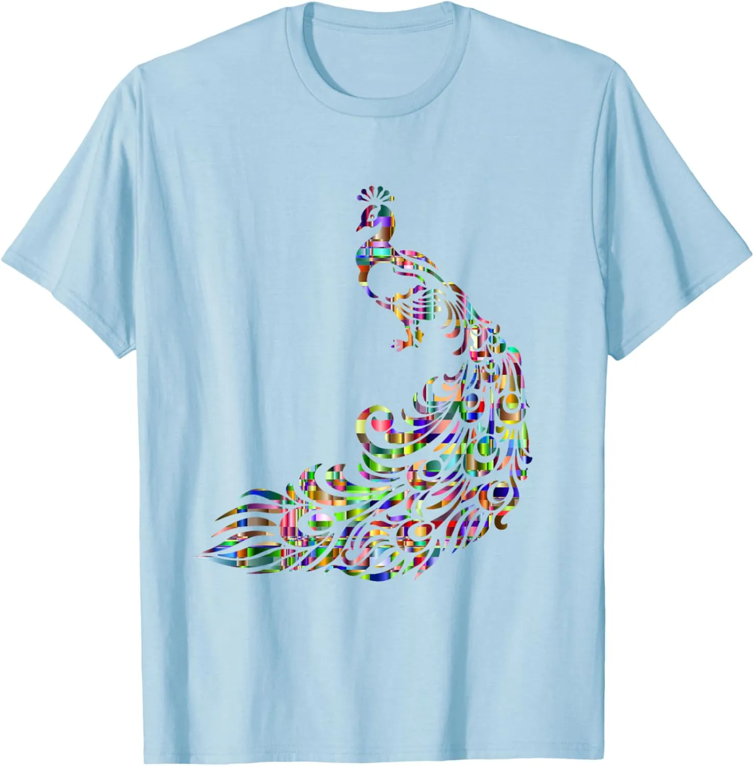 Colorful Peacock Bird T-Shirt, Cool Rainbow Art Tee T-Shirt