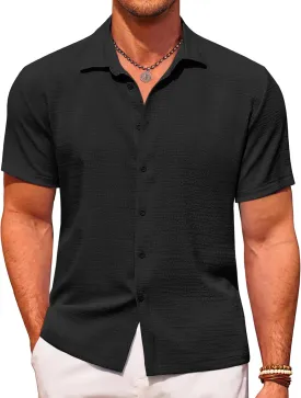 COOFANDY Men's Casual Short Sleeve Button Down Shirt Textured Summer Beach Shirt