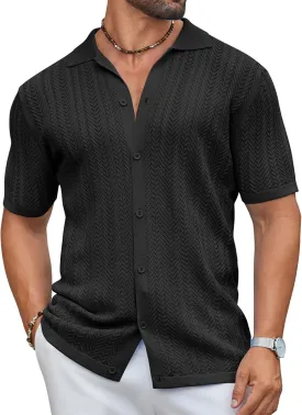 COOFANDY Mens Knit Shirt 2025 Short Sleeve Casual Button Down Shirt Summer Beach Vacation Shirts