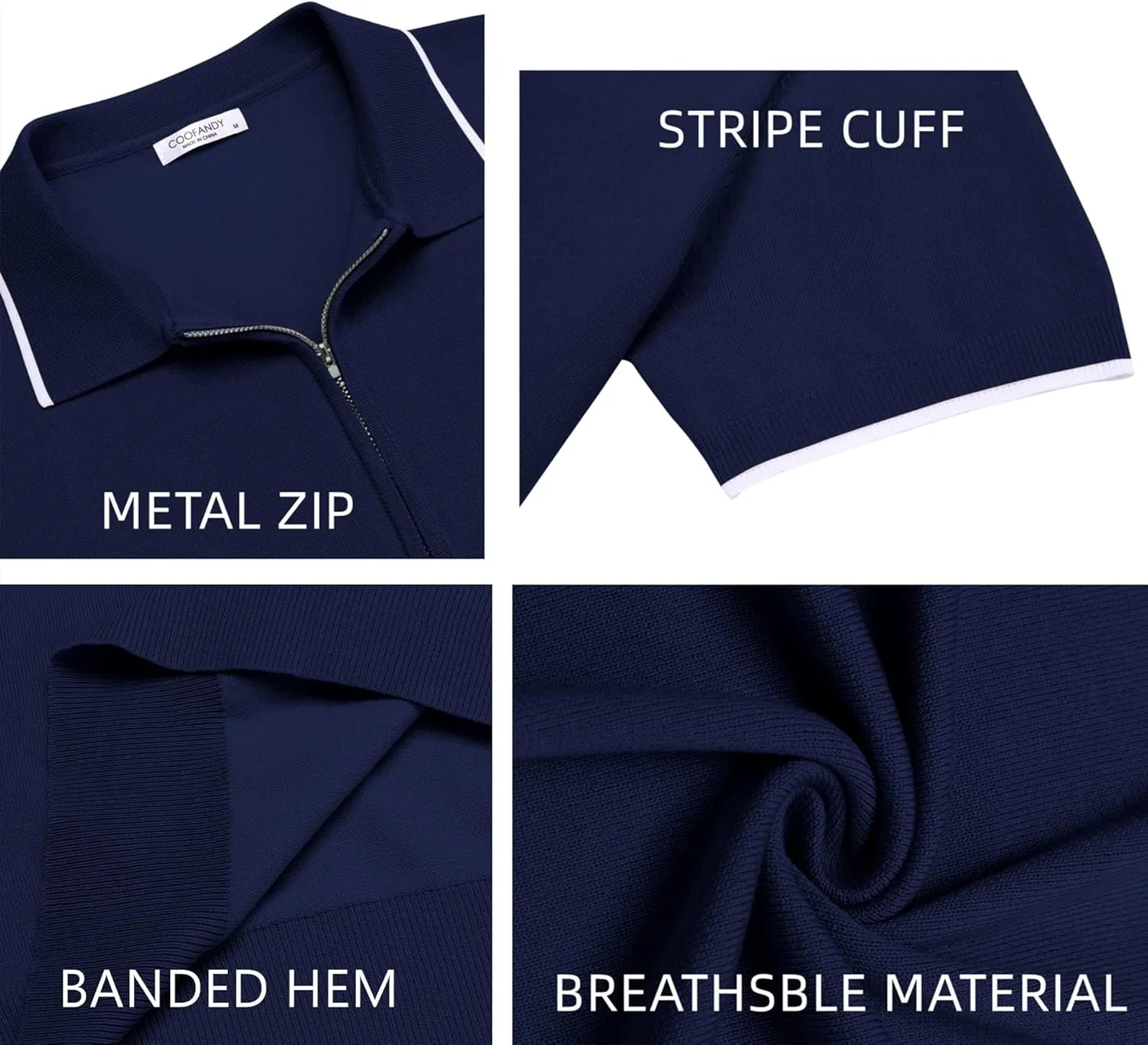 COOFANDY Men's Zipper Polo Shirt Casual Knit Short Sleeve Polo T Shirt Classic Fit Shirts