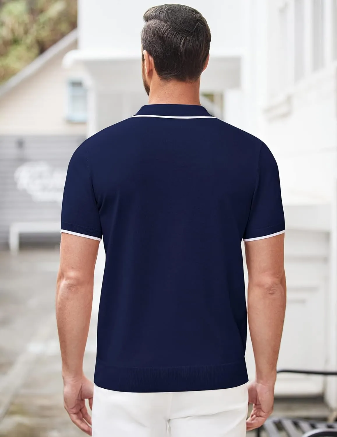 COOFANDY Men's Zipper Polo Shirt Casual Knit Short Sleeve Polo T Shirt Classic Fit Shirts