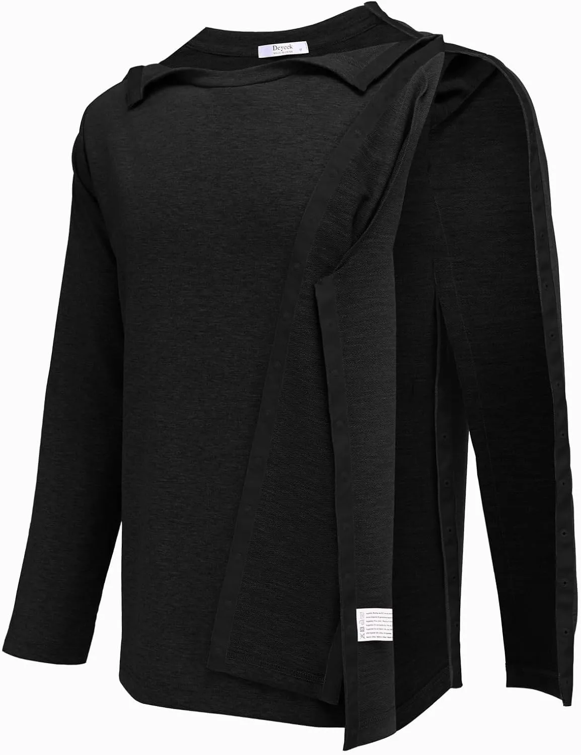 Deyeek Post Shoulder Surgery Recovery Shirts For Men Chemo Port Access Top Snap Full Tear Away Long Sleeve