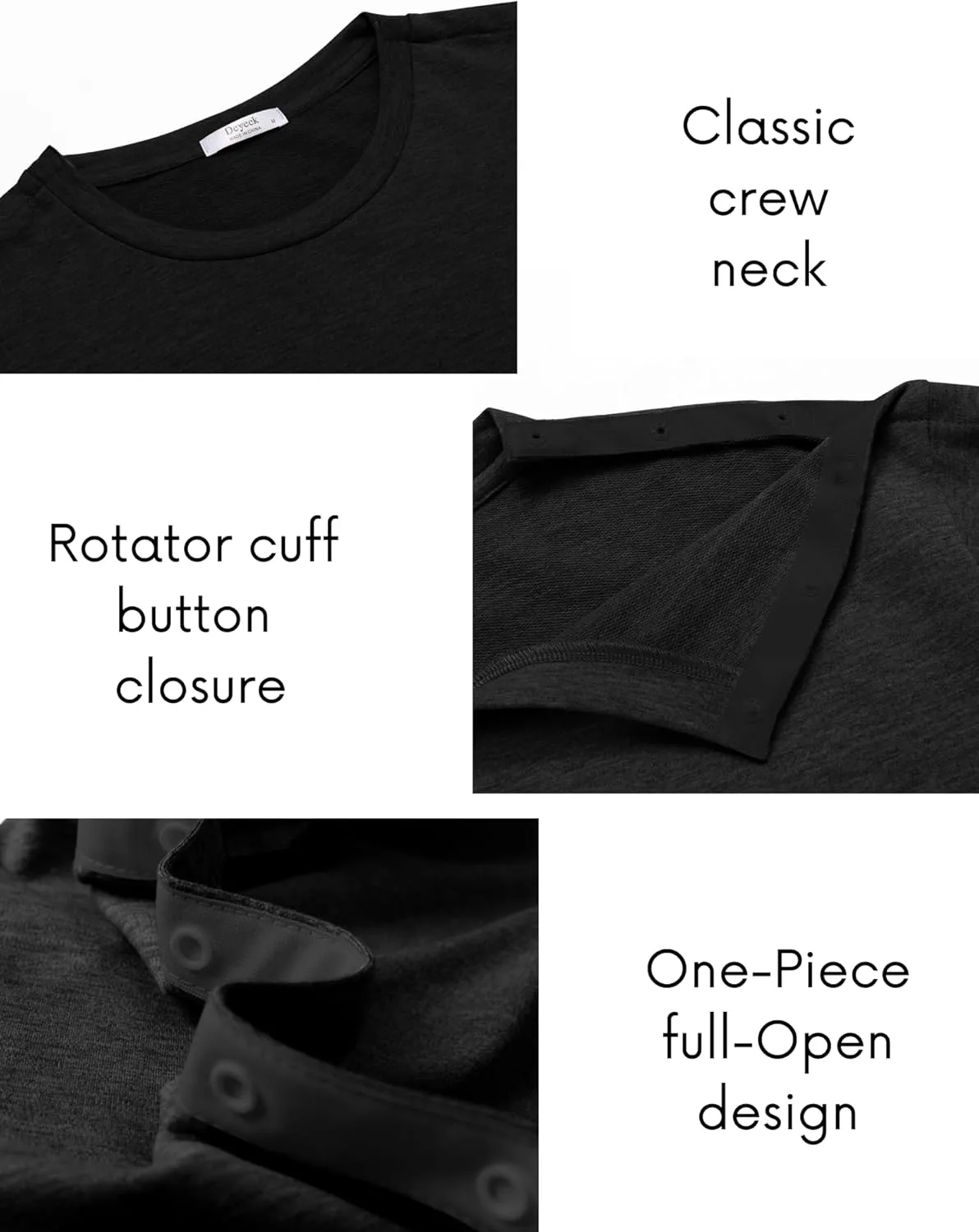 Deyeek Post Shoulder Surgery Recovery Shirts For Men Chemo Port Access Top Snap Full Tear Away Long Sleeve