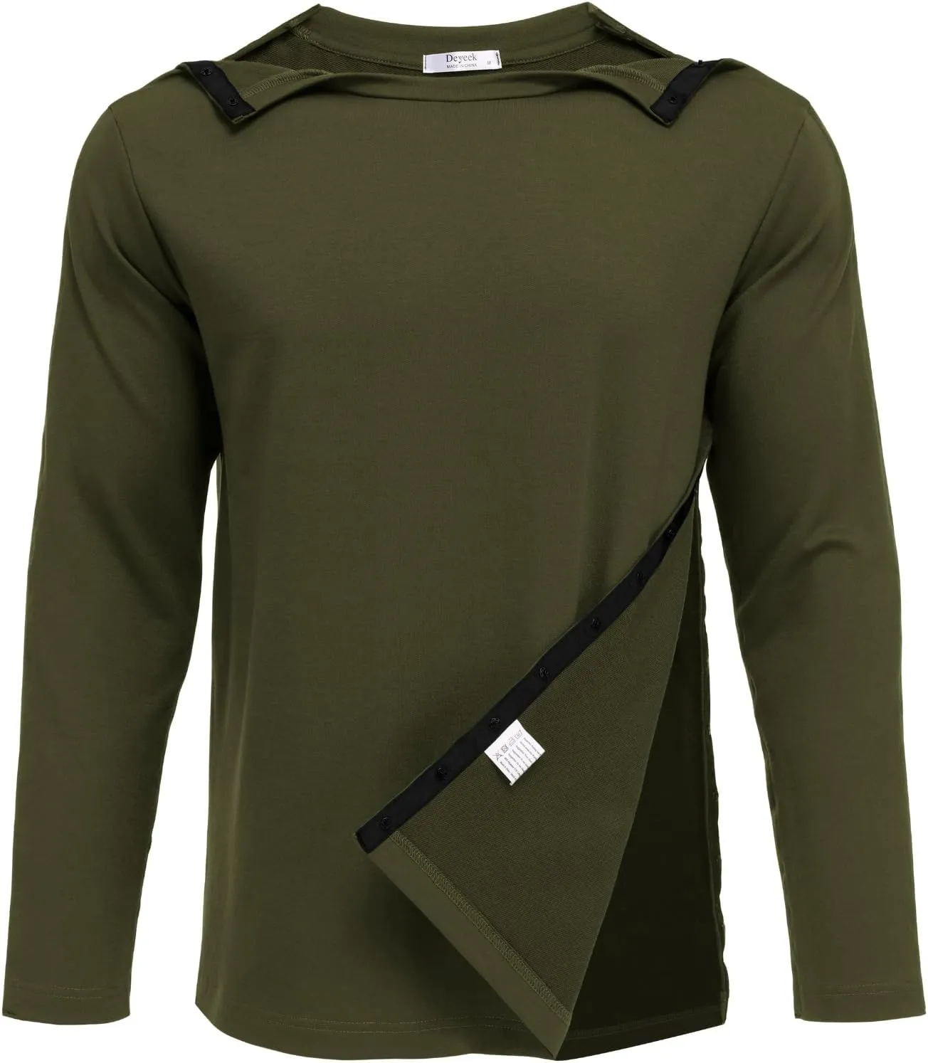 Deyeek Post Shoulder Surgery Recovery Shirts For Men Chemo Port Access Top Snap Full Tear Away Long Sleeve