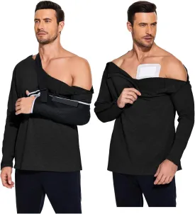 Deyeek Post Shoulder Surgery Recovery Shirts For Men Chemo Port Access Top Snap Full Tear Away Long Sleeve