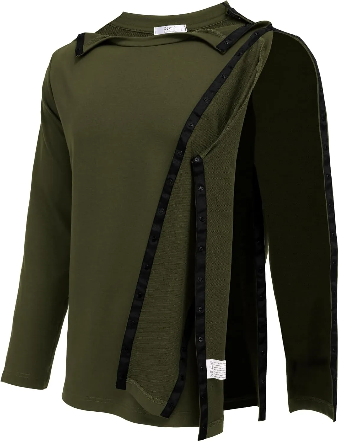 Deyeek Post Shoulder Surgery Recovery Shirts For Men Chemo Port Access Top Snap Full Tear Away Long Sleeve