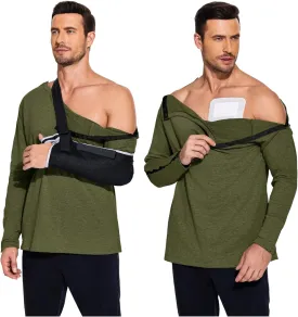 Deyeek Post Shoulder Surgery Recovery Shirts For Men Chemo Port Access Top Snap Full Tear Away Long Sleeve