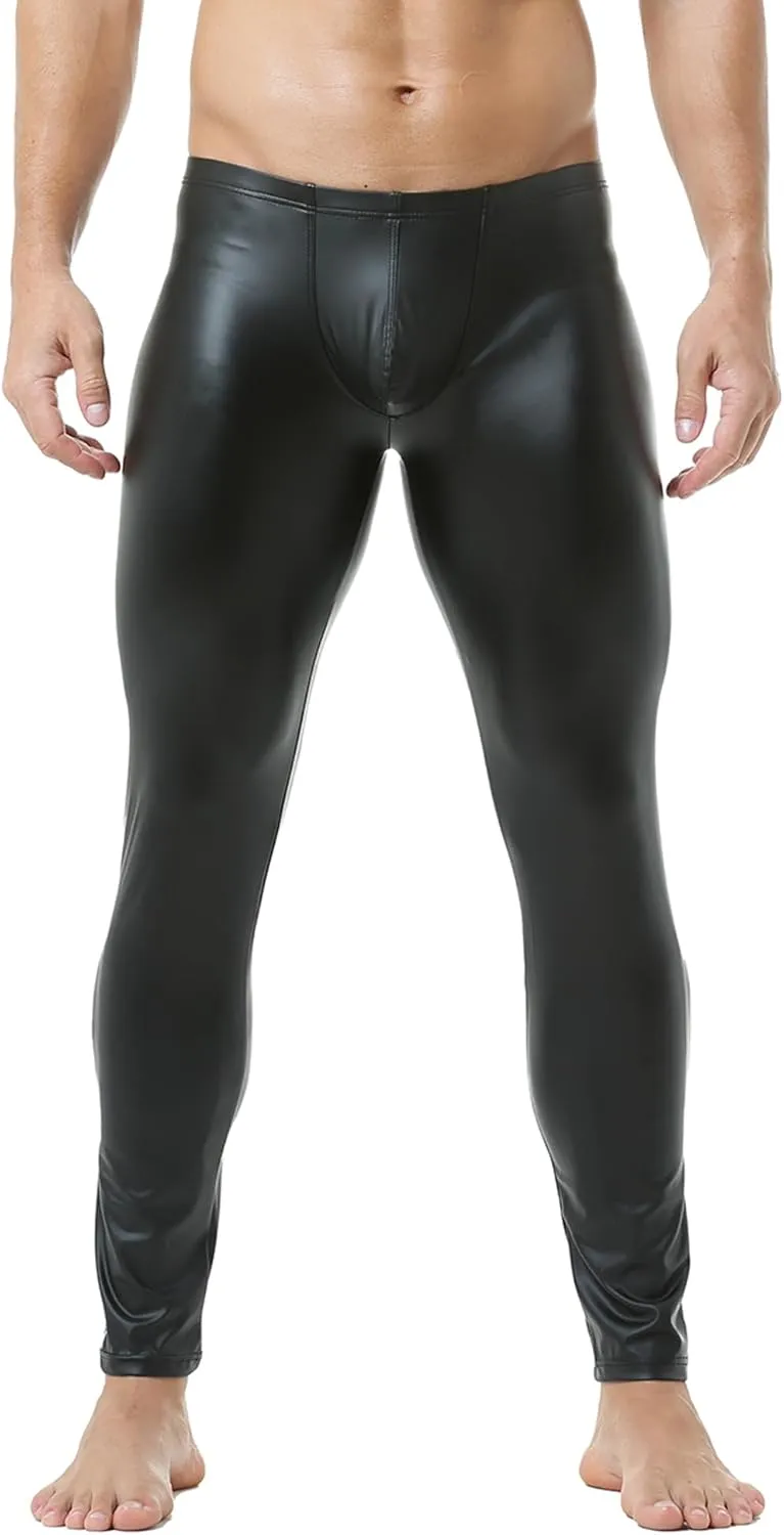 DTODWW Men's Faux Leather Activewear Leggings Slim Fit Tight Pants Long PU Pants Clubwear