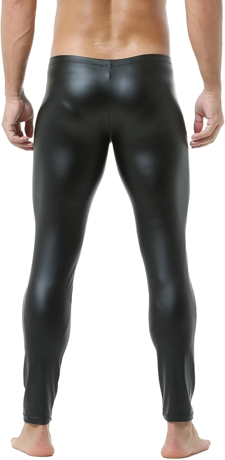 DTODWW Men's Faux Leather Activewear Leggings Slim Fit Tight Pants Long PU Pants Clubwear