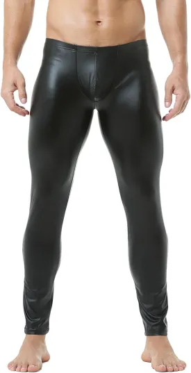 DTODWW Men's Faux Leather Activewear Leggings Slim Fit Tight Pants Long PU Pants Clubwear