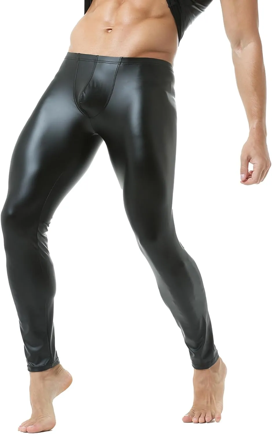 DTODWW Men's Faux Leather Activewear Leggings Slim Fit Tight Pants Long PU Pants Clubwear