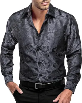 Dubulle Solid Mens Dress Shirt Satin Long Sleeve Business Casual Button Down Shirt with Pocket for Men
