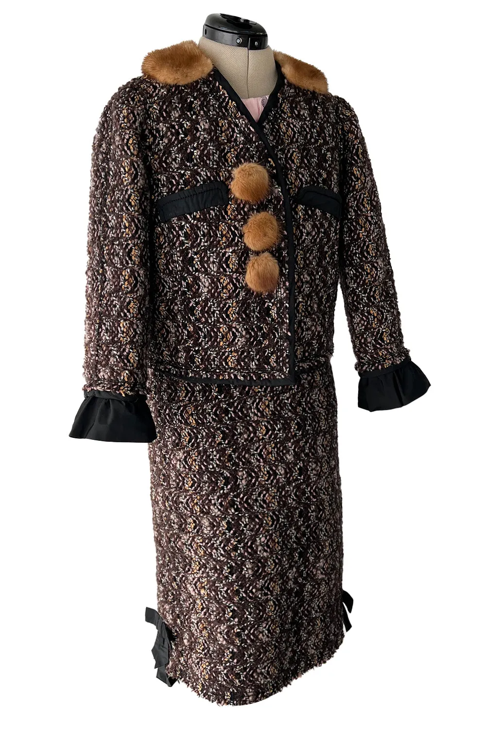 Fall 2010 Louis Vuitton by Marc Jacobs Tweed & Silk Dress w Matching Mink Trimmed Jacket