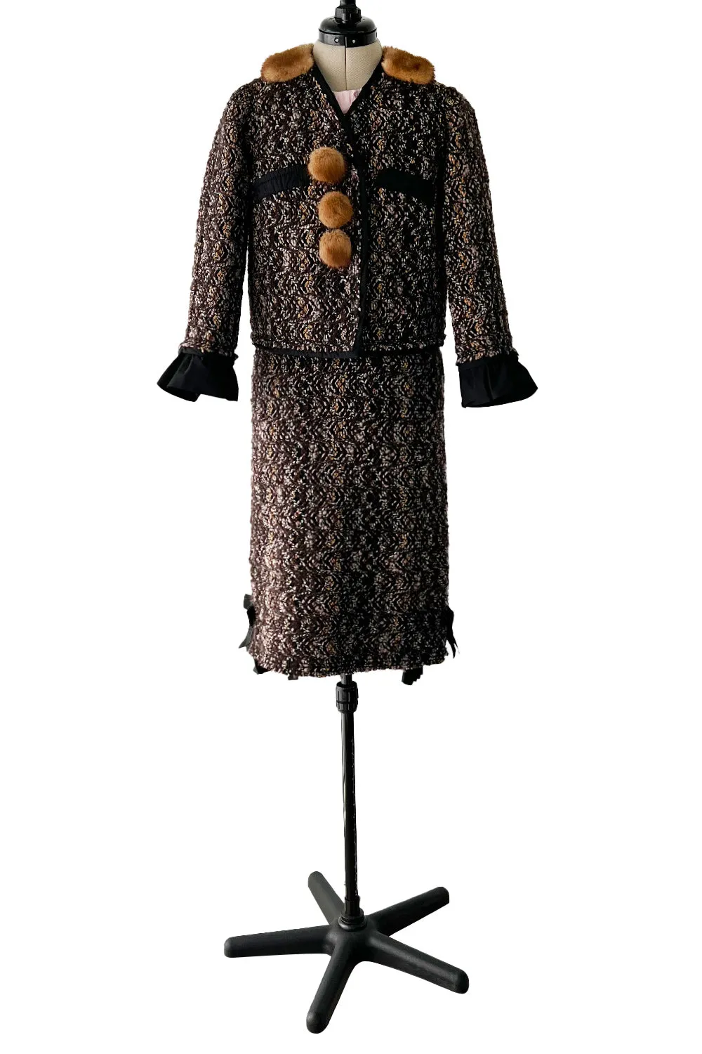 Fall 2010 Louis Vuitton by Marc Jacobs Tweed & Silk Dress w Matching Mink Trimmed Jacket