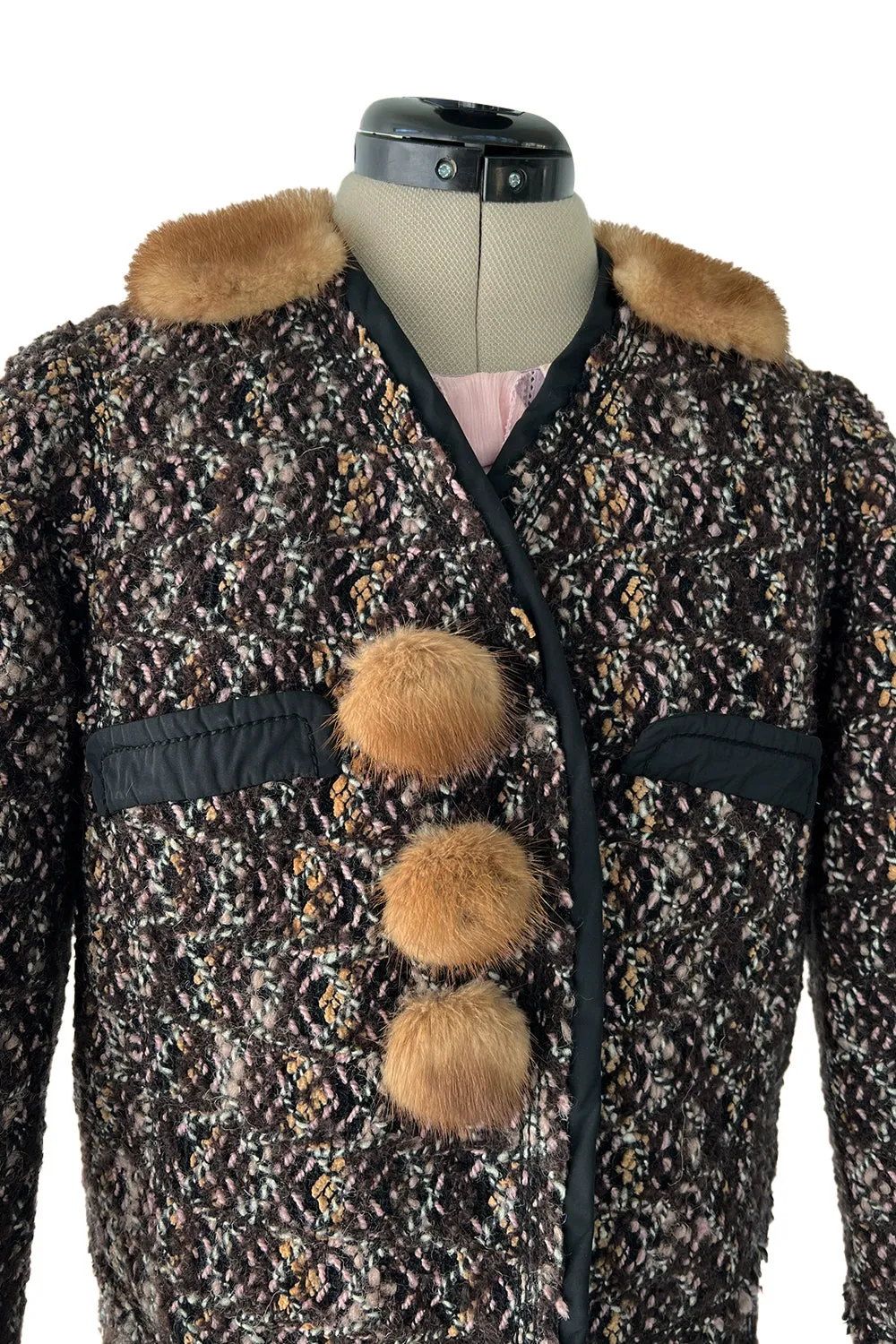 Fall 2010 Louis Vuitton by Marc Jacobs Tweed & Silk Dress w Matching Mink Trimmed Jacket