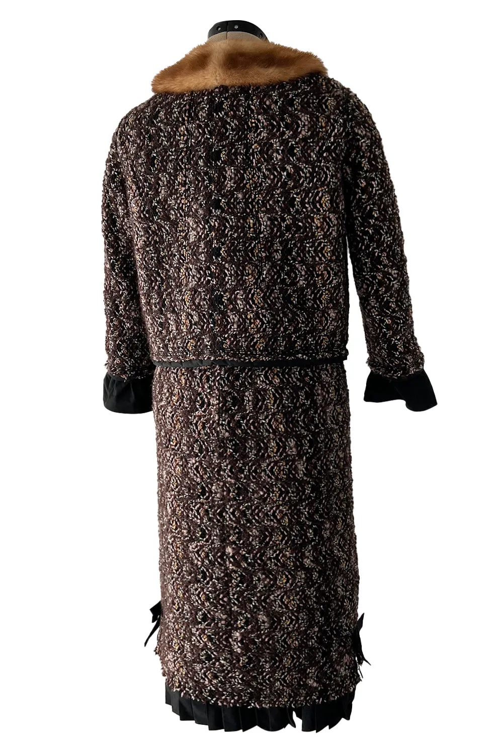 Fall 2010 Louis Vuitton by Marc Jacobs Tweed & Silk Dress w Matching Mink Trimmed Jacket
