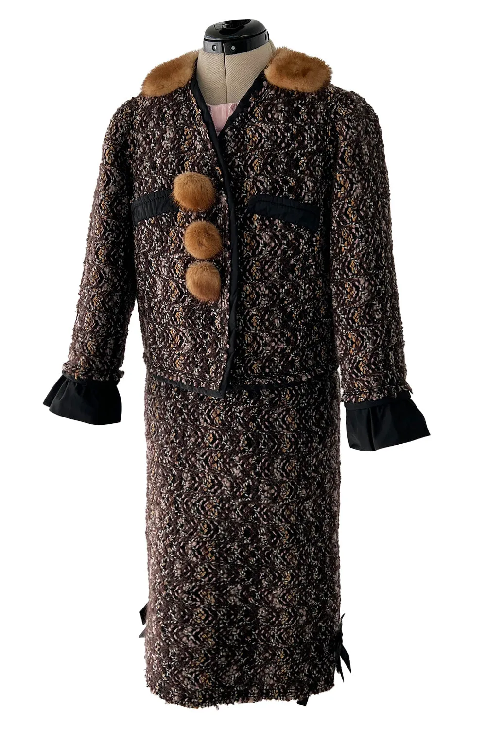 Fall 2010 Louis Vuitton by Marc Jacobs Tweed & Silk Dress w Matching Mink Trimmed Jacket