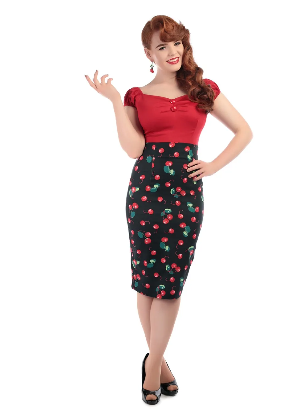 Fiona Cherry Print Wiggle Skirt