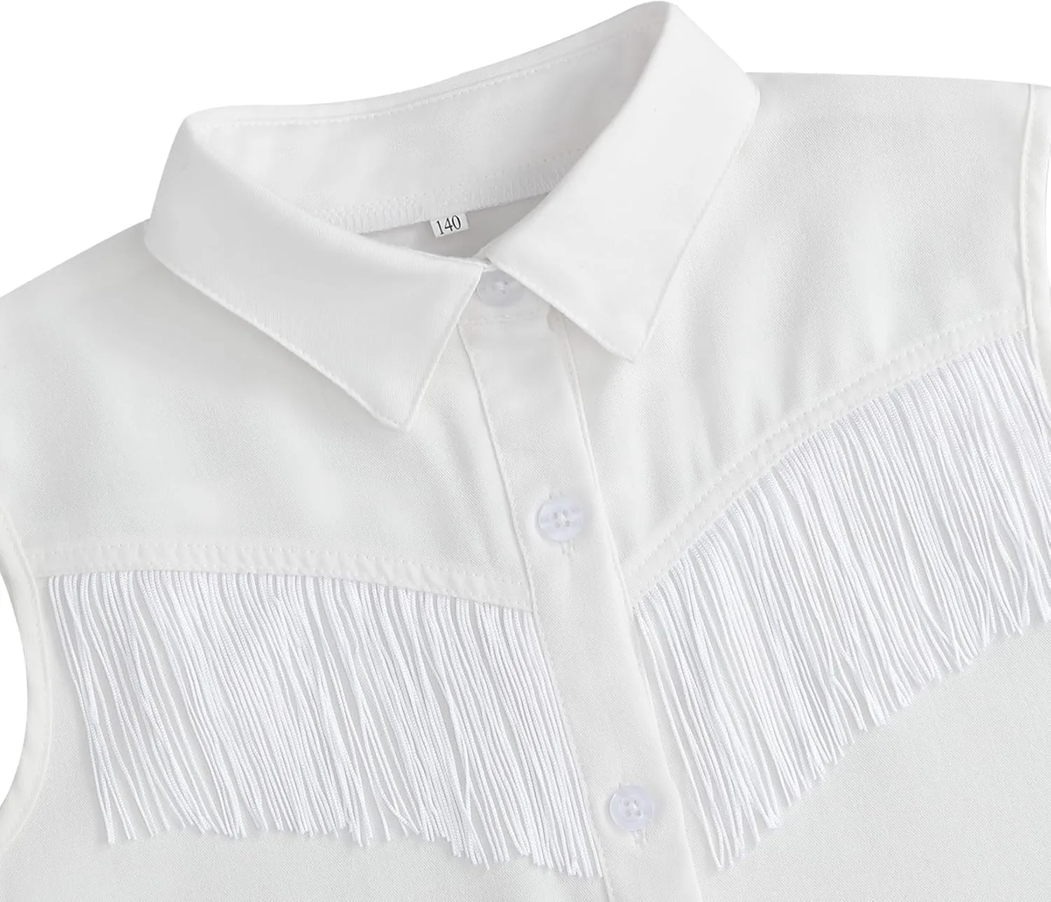 Girls Fringe Shirt Sleeveless Button Down Western Cowgirl Tassel Trim Casual Blouse Shirt Top 4-13Y