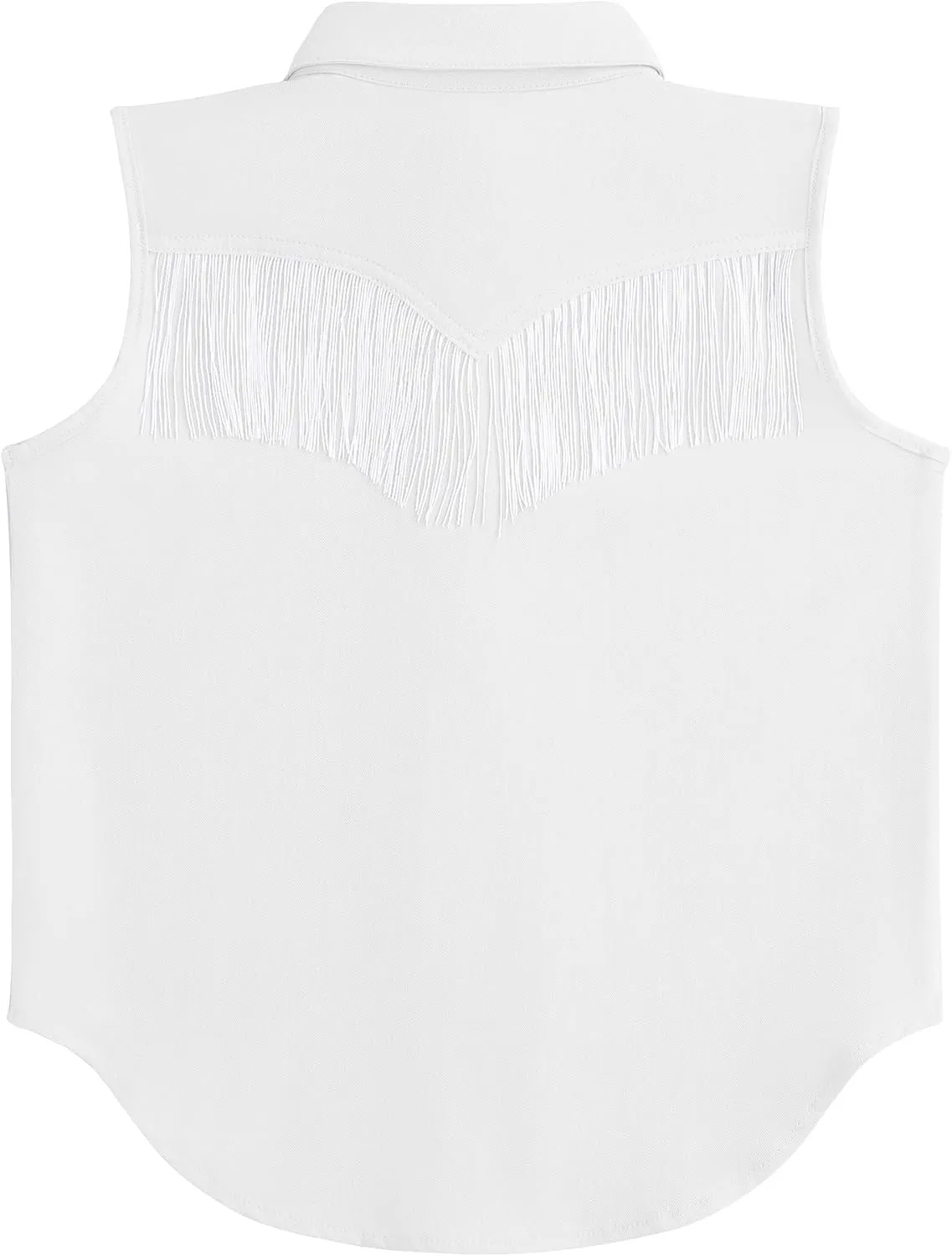 Girls Fringe Shirt Sleeveless Button Down Western Cowgirl Tassel Trim Casual Blouse Shirt Top 4-13Y