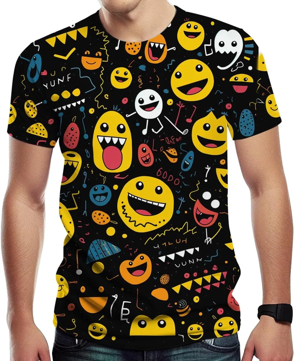 Graffiti Shirt Men Hand Painted Watercolor Novely Pattern Summer Short Sleeved T-Shirt