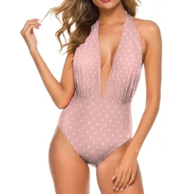 Halter Swimsuit, Sexy Swimsuit, Pink Polka Dot Swimsuit, One Piece swimsuit, Pink Swimsuit, Polka Dot Swimsuit, Women's Swimsuit