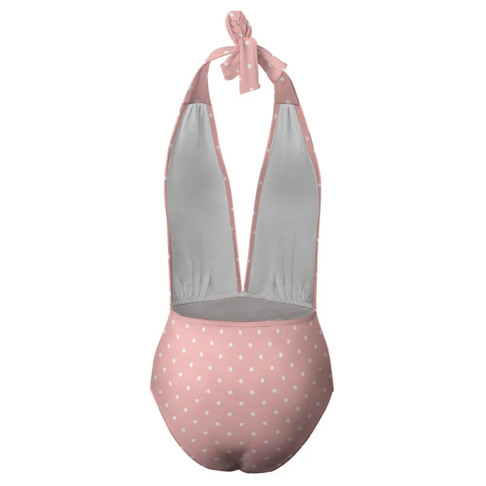 Halter Swimsuit, Sexy Swimsuit, Pink Polka Dot Swimsuit, One Piece swimsuit, Pink Swimsuit, Polka Dot Swimsuit, Women's Swimsuit